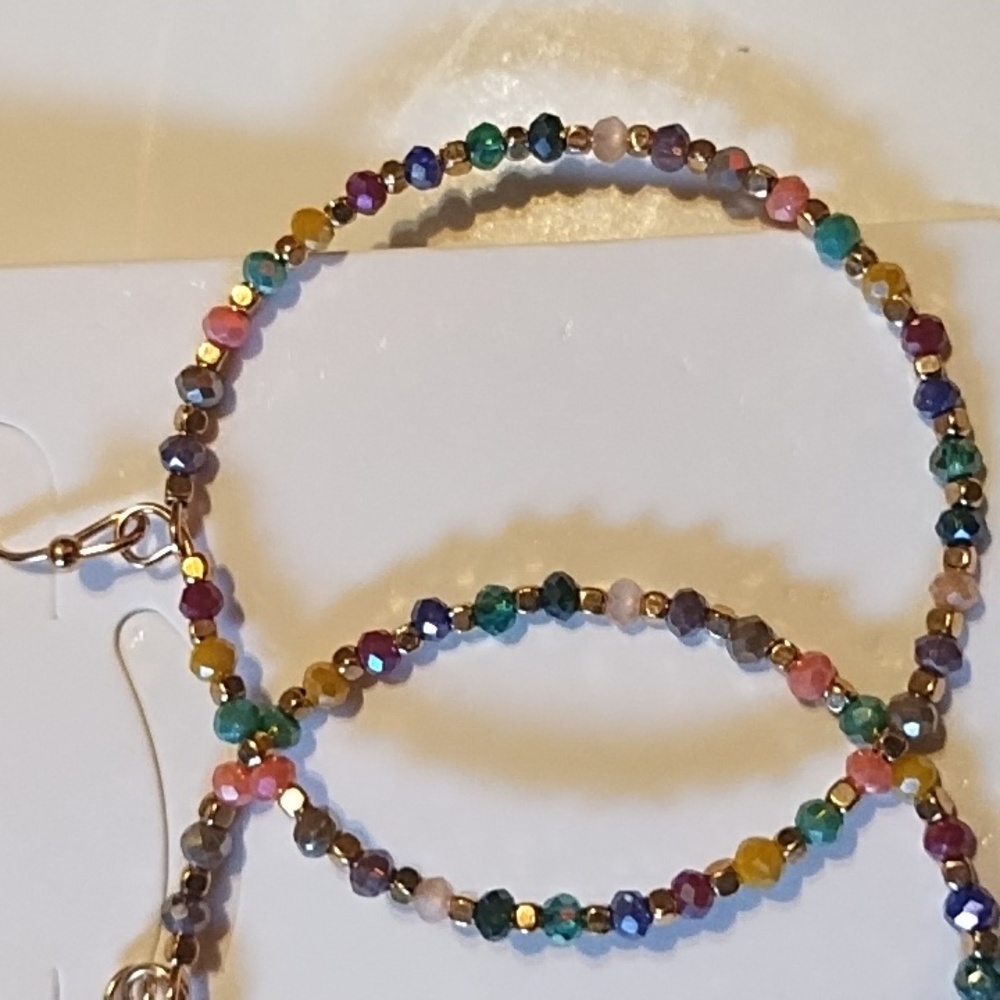 New Multicolor Beaded Hoop Earrings - Picture 2 of 6